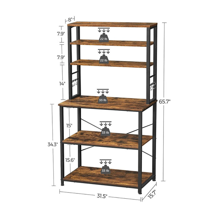 6 Tier Storage Shelves with 6 Hooks Rustic Brown and Black KKS019B01