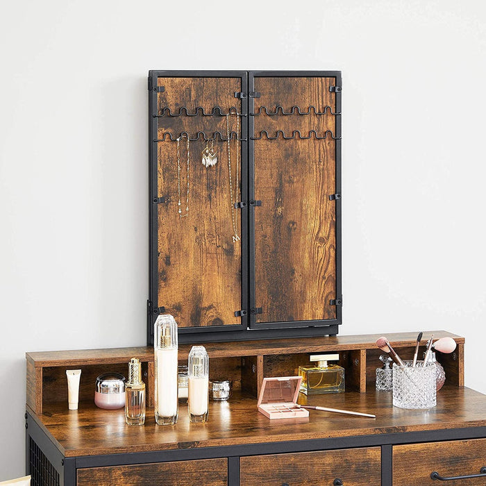 Dresser Table with Trifold Mirror Rustic Brown and Black RVT004B01