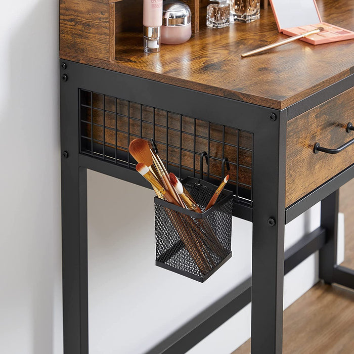 Dresser Table with Trifold Mirror Rustic Brown and Black RVT004B01