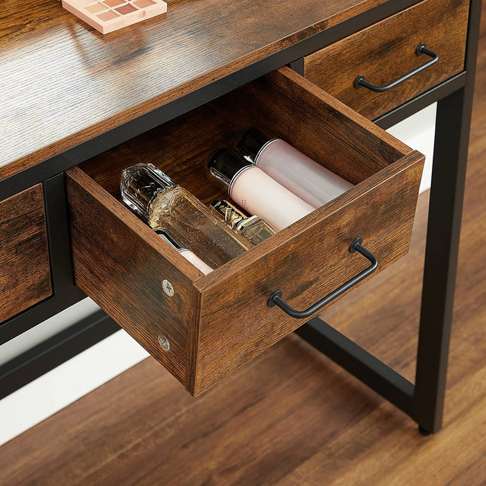 Dresser Table with Trifold Mirror Rustic Brown and Black RVT004B01