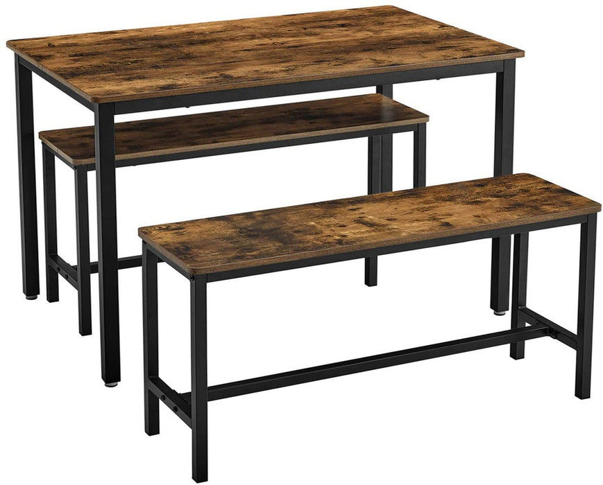 Dining Table Set with 2 Benches Rustic Brown and Black KDT070B01