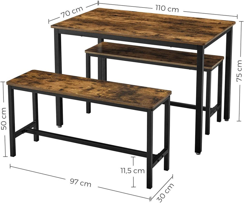 Dining Table Set with 2 Benches Rustic Brown and Black KDT070B01