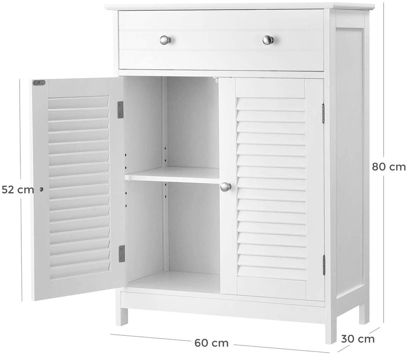 Floor Cabinet with Drawer and 2 Slat Doors White BBC51WT