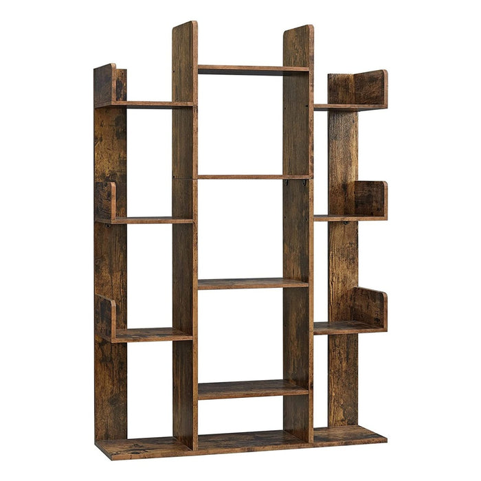 Tree-Shaped Bookcase with 13 Storage Shelves Rounded Corners Rustic Brown LBC67BXV1