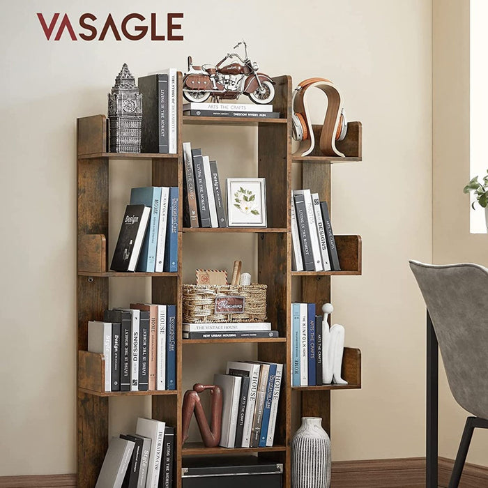 Tree-Shaped Bookcase with 13 Storage Shelves Rounded Corners Rustic Brown LBC67BXV1