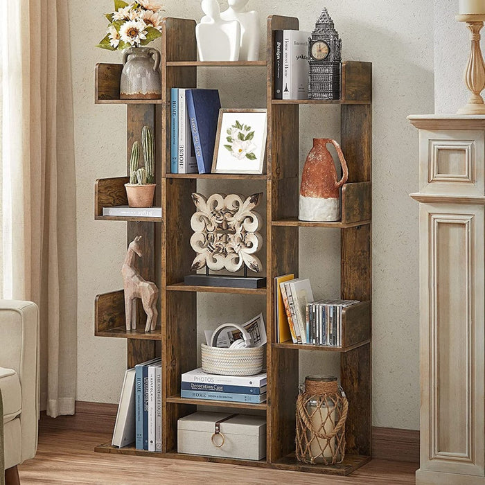 Tree-Shaped Bookcase with 13 Storage Shelves Rounded Corners Rustic Brown LBC67BXV1