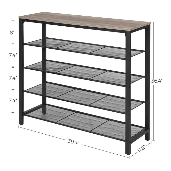 INDESTIC Shoe Rack Organizer with 4 Mesh Shelves Industrial Greige and Black