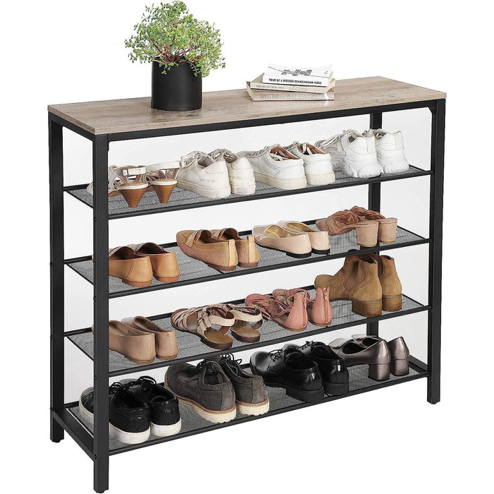 INDESTIC Shoe Rack Organizer with 4 Mesh Shelves Industrial Greige and Black