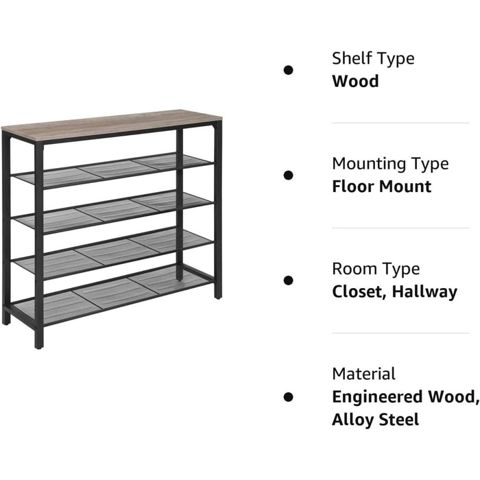 INDESTIC Shoe Rack Organizer with 4 Mesh Shelves Industrial Greige and Black