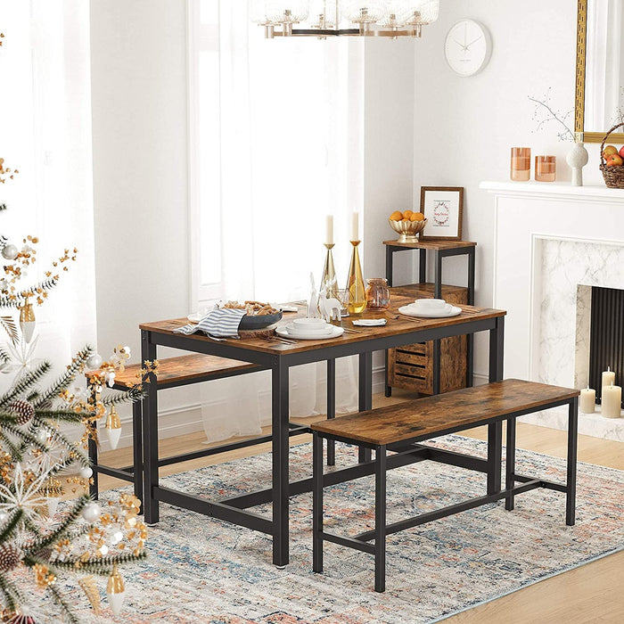 Dining Kitchen Table Metal Frame Rustic Brown and Black