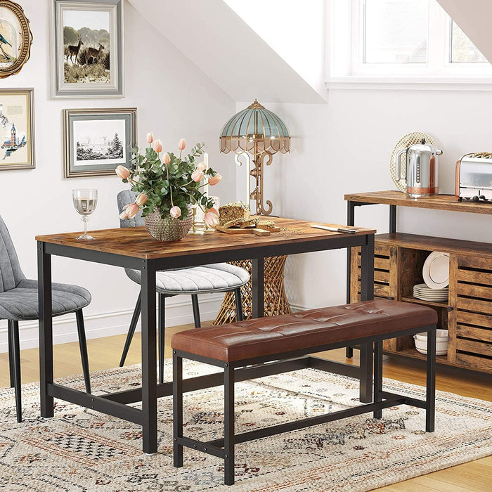 Dining Kitchen Table Metal Frame Rustic Brown and Black