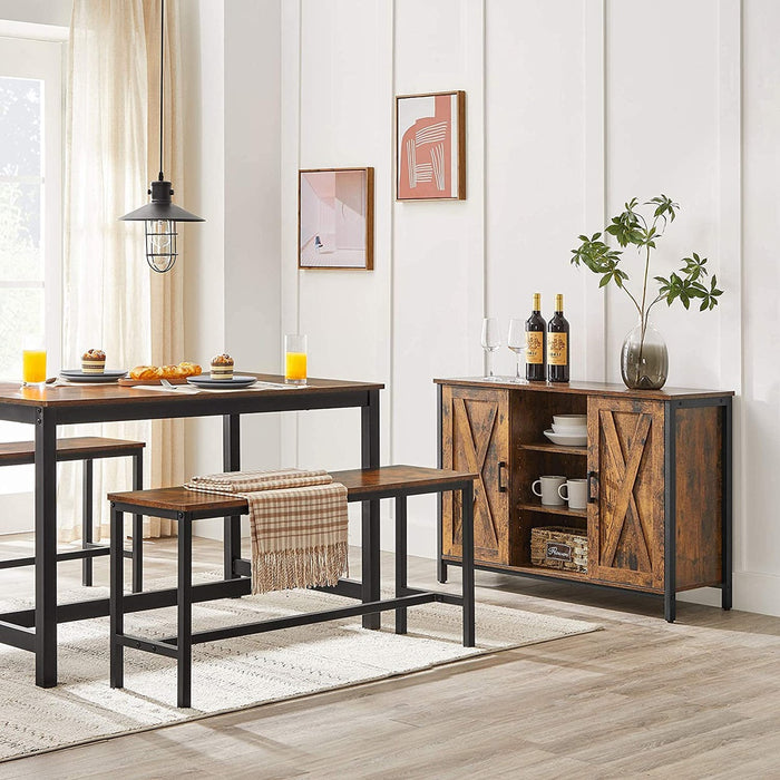 Dining Kitchen Table Metal Frame Rustic Brown and Black