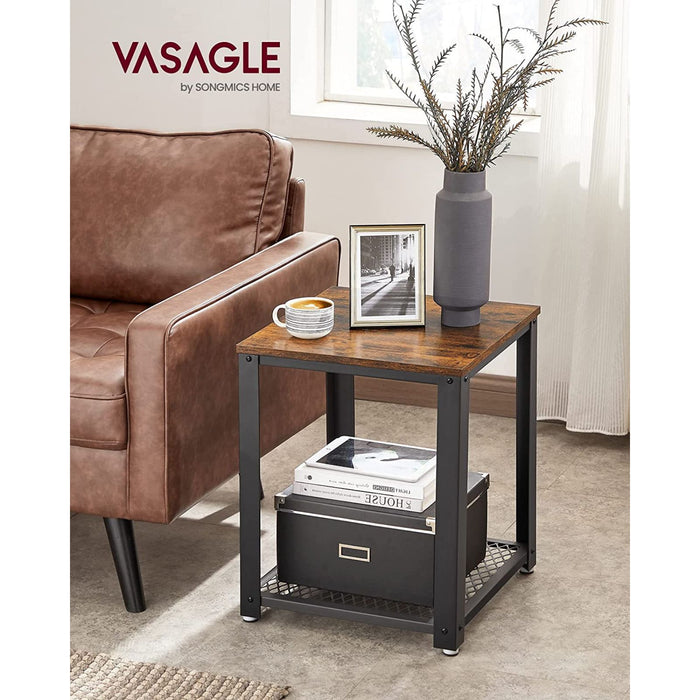 Side Table with Mesh Shelf Rustic Brown and Black