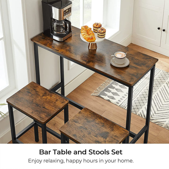 Bar Table with Bar Stool Set Industrial Design Vintage Brown/Black