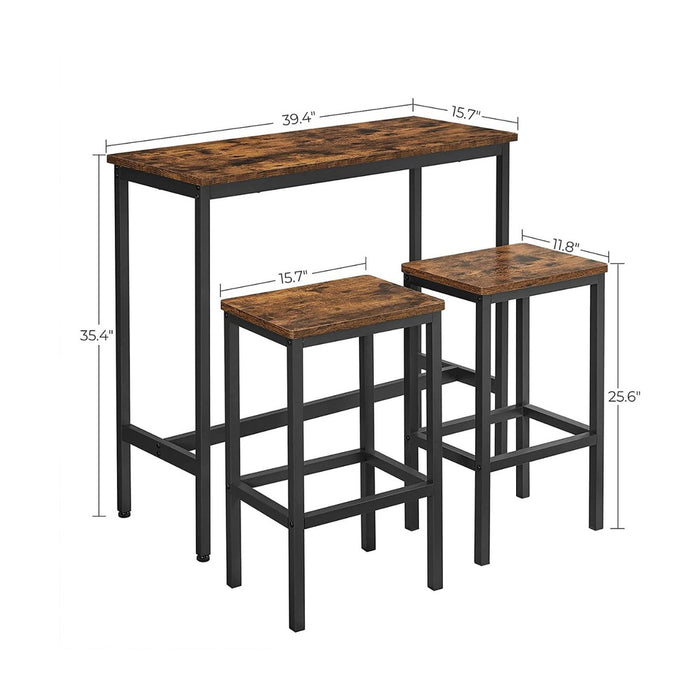 Bar Table with Bar Stool Set Industrial Design Vintage Brown/Black