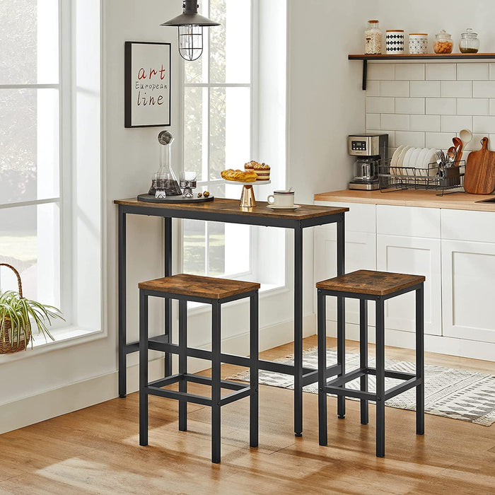 Bar Table with Bar Stool Set Industrial Design Vintage Brown/Black