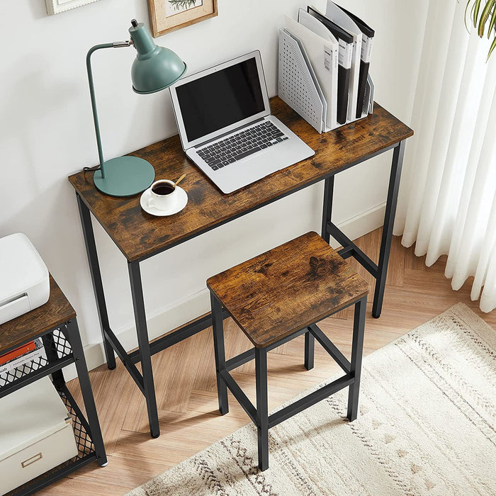 Bar Table with Bar Stool Set Industrial Design Vintage Brown/Black