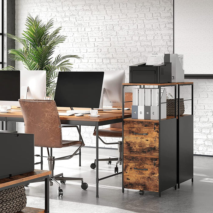 Filing Cabinet with 2 Drawers Rustic Brown and Black