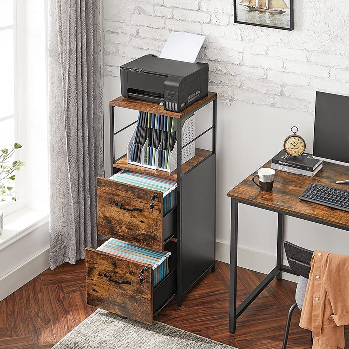 Filing Cabinet with 2 Drawers Rustic Brown and Black