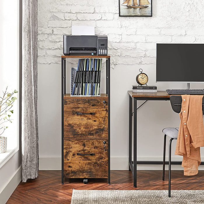 Filing Cabinet with 2 Drawers Rustic Brown and Black