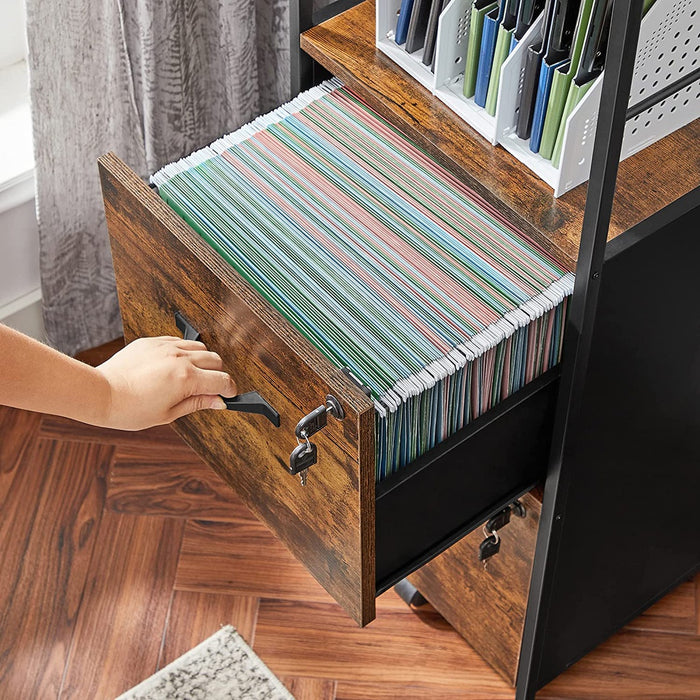 Filing Cabinet with 2 Drawers Rustic Brown and Black