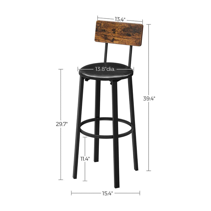 Set of 2 Bar Stools with Footrest PU Cover Vintage Brown Black