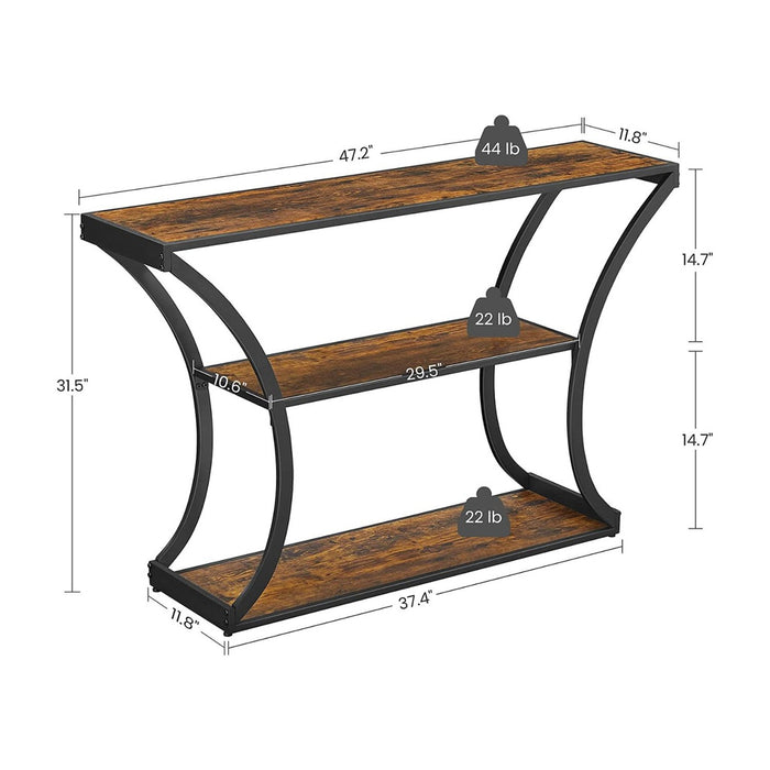 Console Table with Curved Frames with 2 Open Shelves Rustic Brown and Black