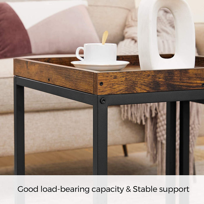 Set of 2 Coffee Tables with Raised Edges Nesting Tables Industrial Rustic Brown and Black