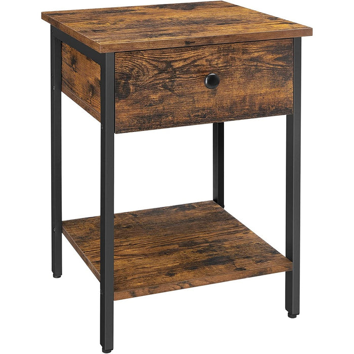 End Table with Drawer and Shelf Rustic Brown and Black LET55BXV1