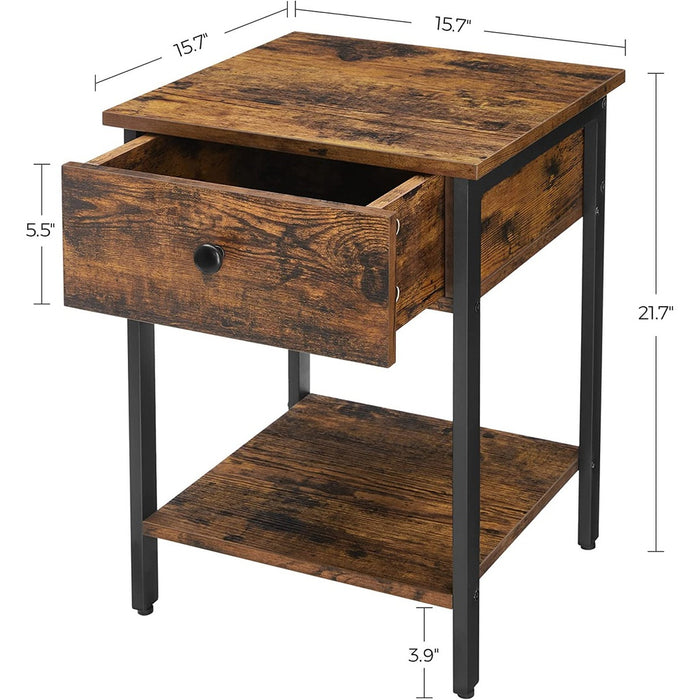 End Table with Drawer and Shelf Rustic Brown and Black LET55BXV1