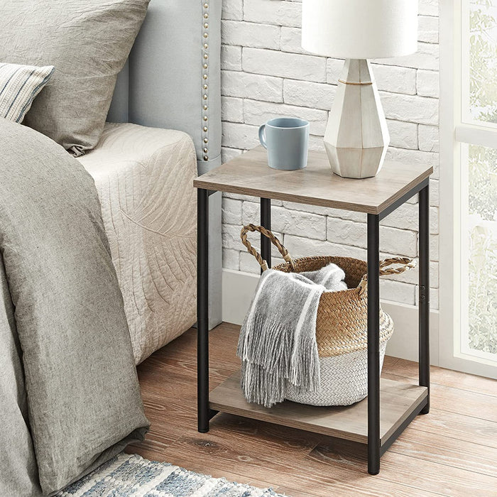 End Tables Set of 2 with Storage Shelf Steel Frame Greige and Black LET272B02