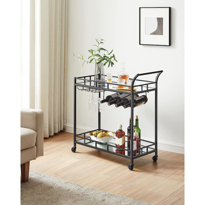 Bar Serving Wine Cart With Wheels And Wine Bottle Holders Black