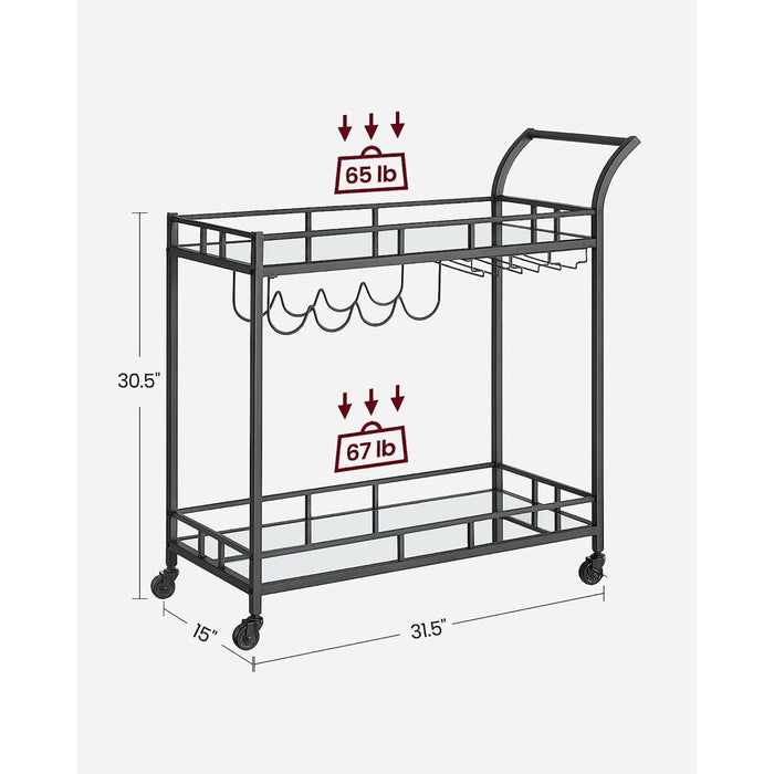 Bar Serving Wine Cart With Wheels And Wine Bottle Holders Black