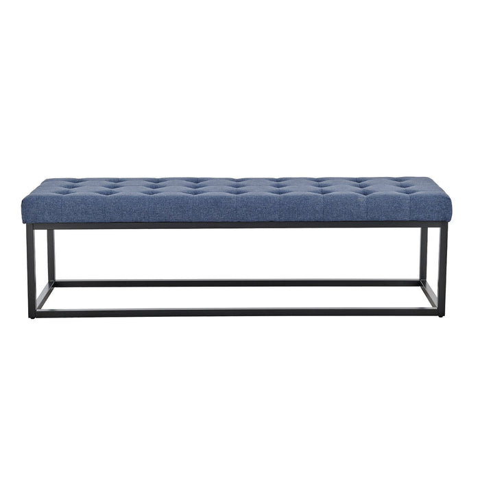 Cameron Button-tufted Upholstered Bench With Metal Legs - Blue Linen