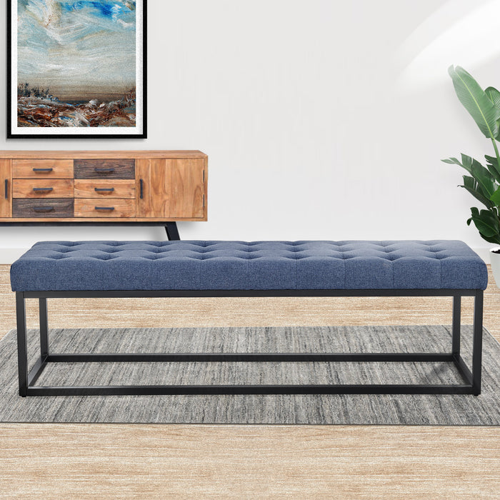 Cameron Button-tufted Upholstered Bench With Metal Legs - Blue Linen