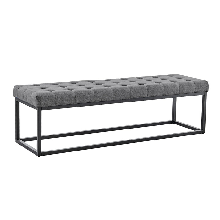 Cameron Button-tufted Upholstered Bench With Metal Legs - Dark Grey Linen