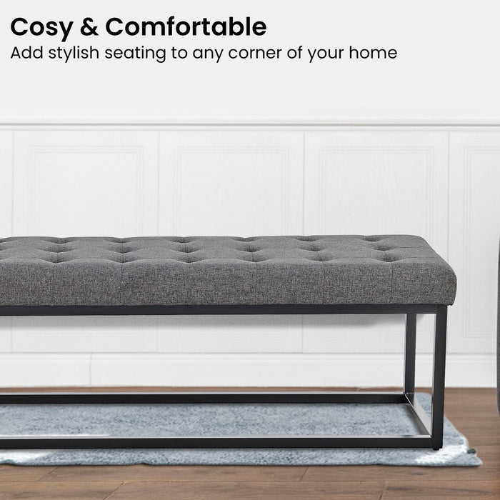 Cameron Button-tufted Upholstered Bench With Metal Legs - Dark Grey Linen