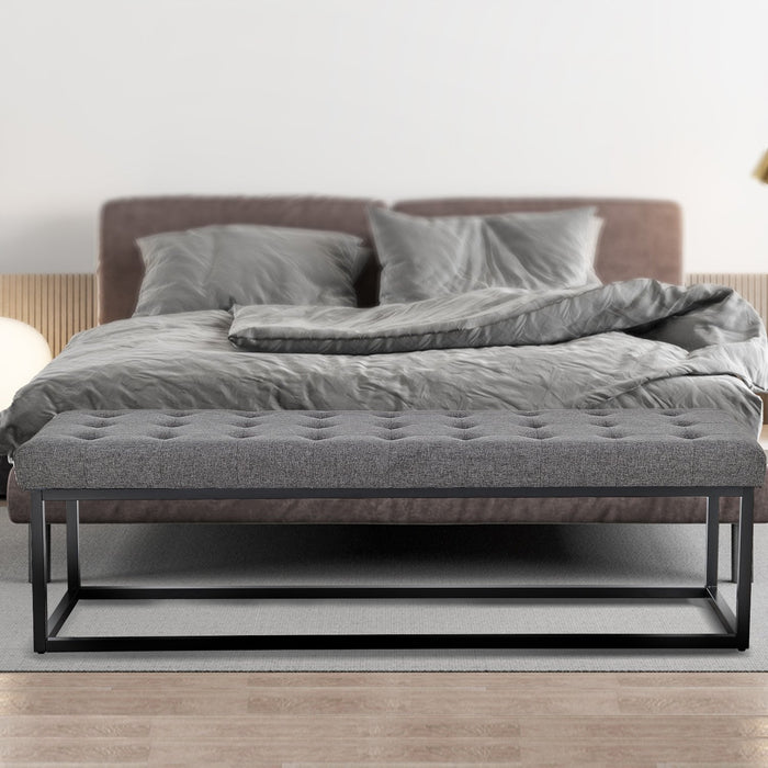 Cameron Button-tufted Upholstered Bench With Metal Legs - Dark Grey Linen