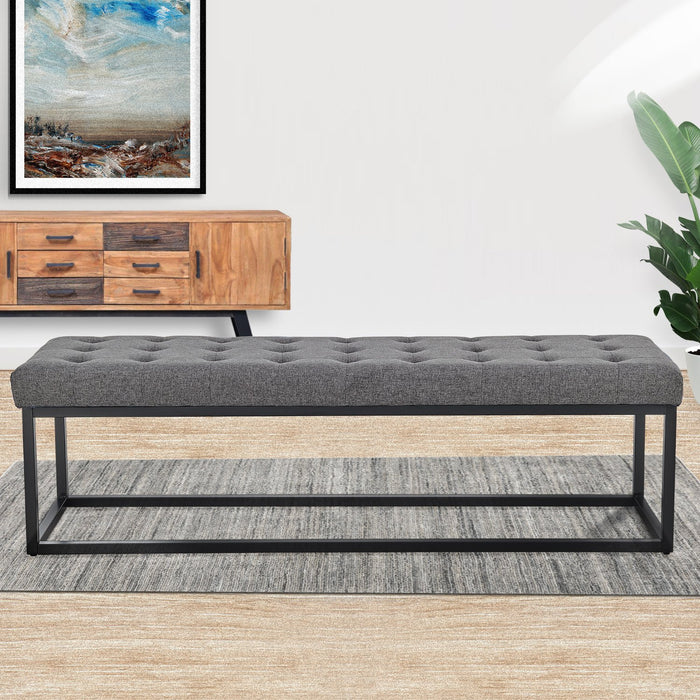 Cameron Button-tufted Upholstered Bench With Metal Legs - Dark Grey Linen