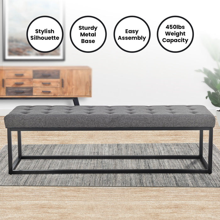 Cameron Button-tufted Upholstered Bench With Metal Legs - Dark Grey Linen