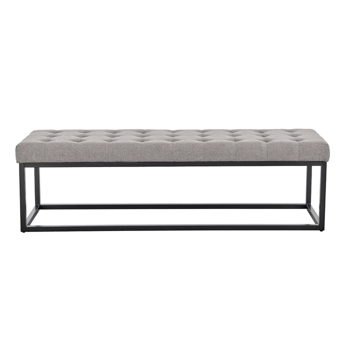 Cameron Button-tufted Upholstered Bench With Metal Legs By Sarantino - Light Grey Linen