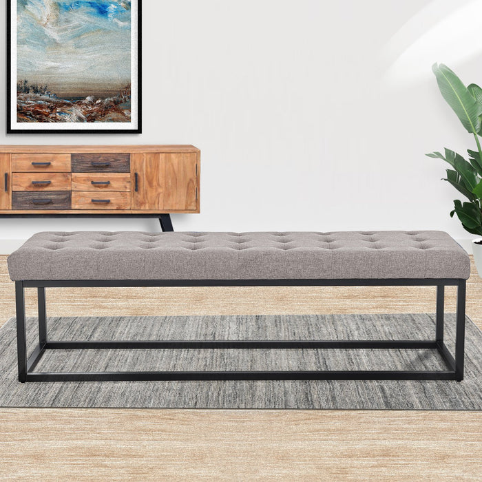 Cameron Button-tufted Upholstered Bench With Metal Legs By Sarantino - Light Grey Linen