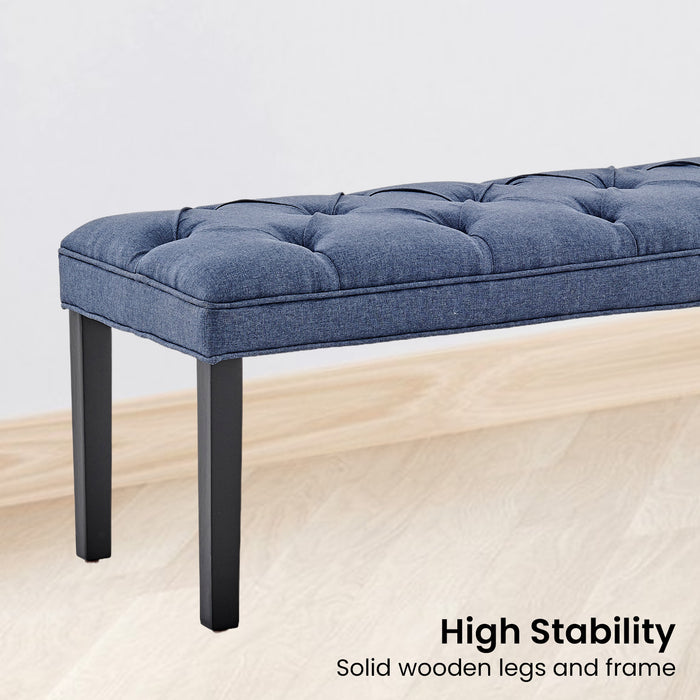 Cate Button-tufted Upholstered Bench With Tapered Legs By Sarantino - Blue Linen