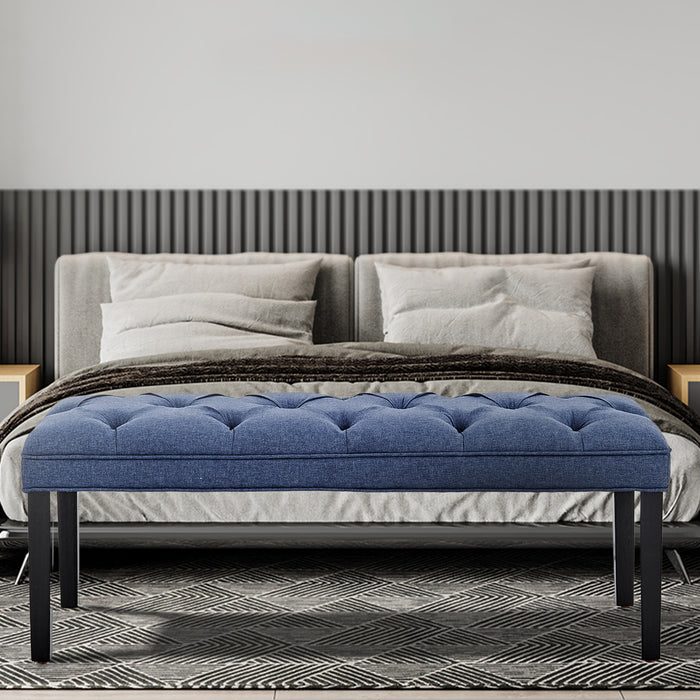 Cate Button-tufted Upholstered Bench With Tapered Legs By Sarantino - Blue Linen