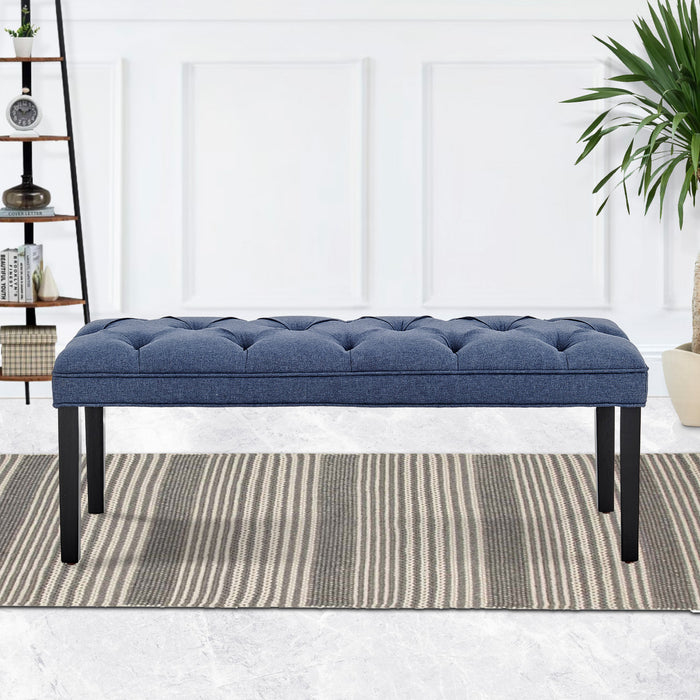 Cate Button-tufted Upholstered Bench With Tapered Legs By Sarantino - Blue Linen