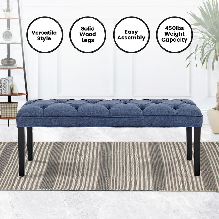 Cate Button-tufted Upholstered Bench With Tapered Legs By Sarantino - Blue Linen