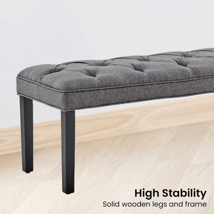 Cate Button-tufted Upholstered Bench With Tapered Legs - Dark Grey Linen