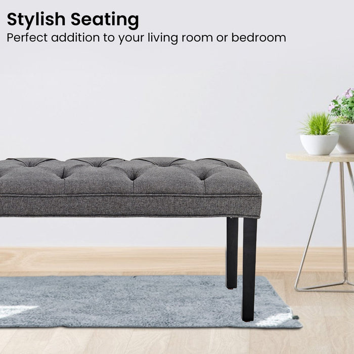 Cate Button-tufted Upholstered Bench With Tapered Legs - Dark Grey Linen