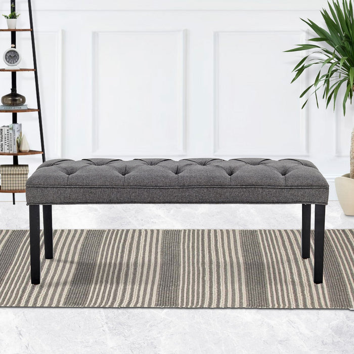 Cate Button-tufted Upholstered Bench With Tapered Legs - Dark Grey Linen