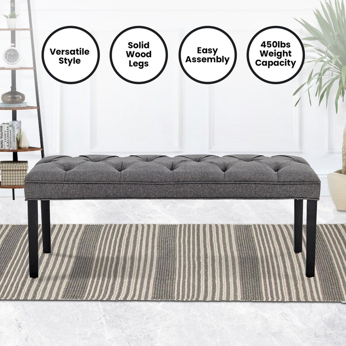 Cate Button-tufted Upholstered Bench With Tapered Legs - Dark Grey Linen